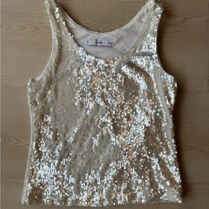 Mango Ivory Sequin Scoop Neck Tank